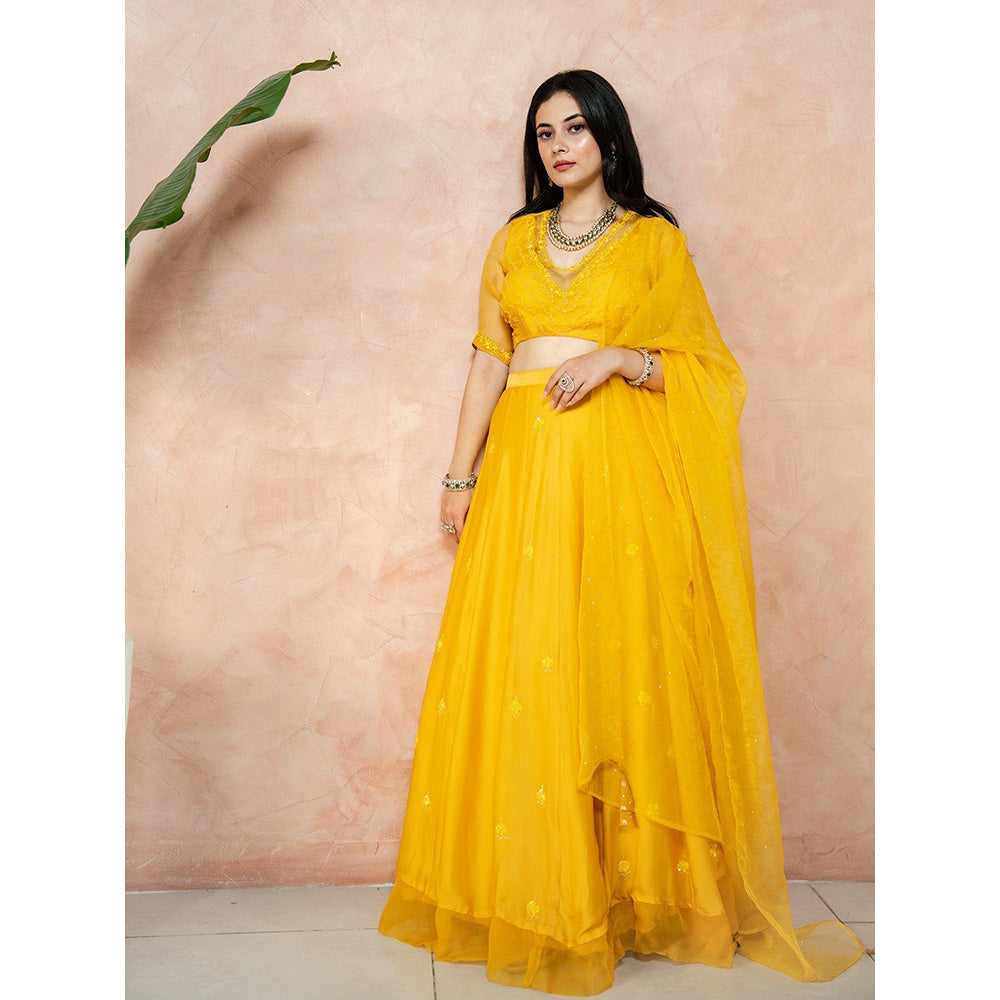 ewaz Satin Georgette Lehenga (Yellow)