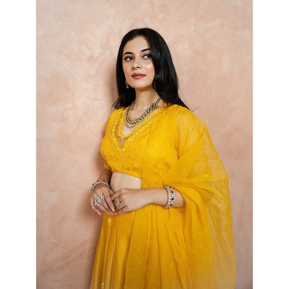 ewaz Satin Georgette Lehenga (Yellow)