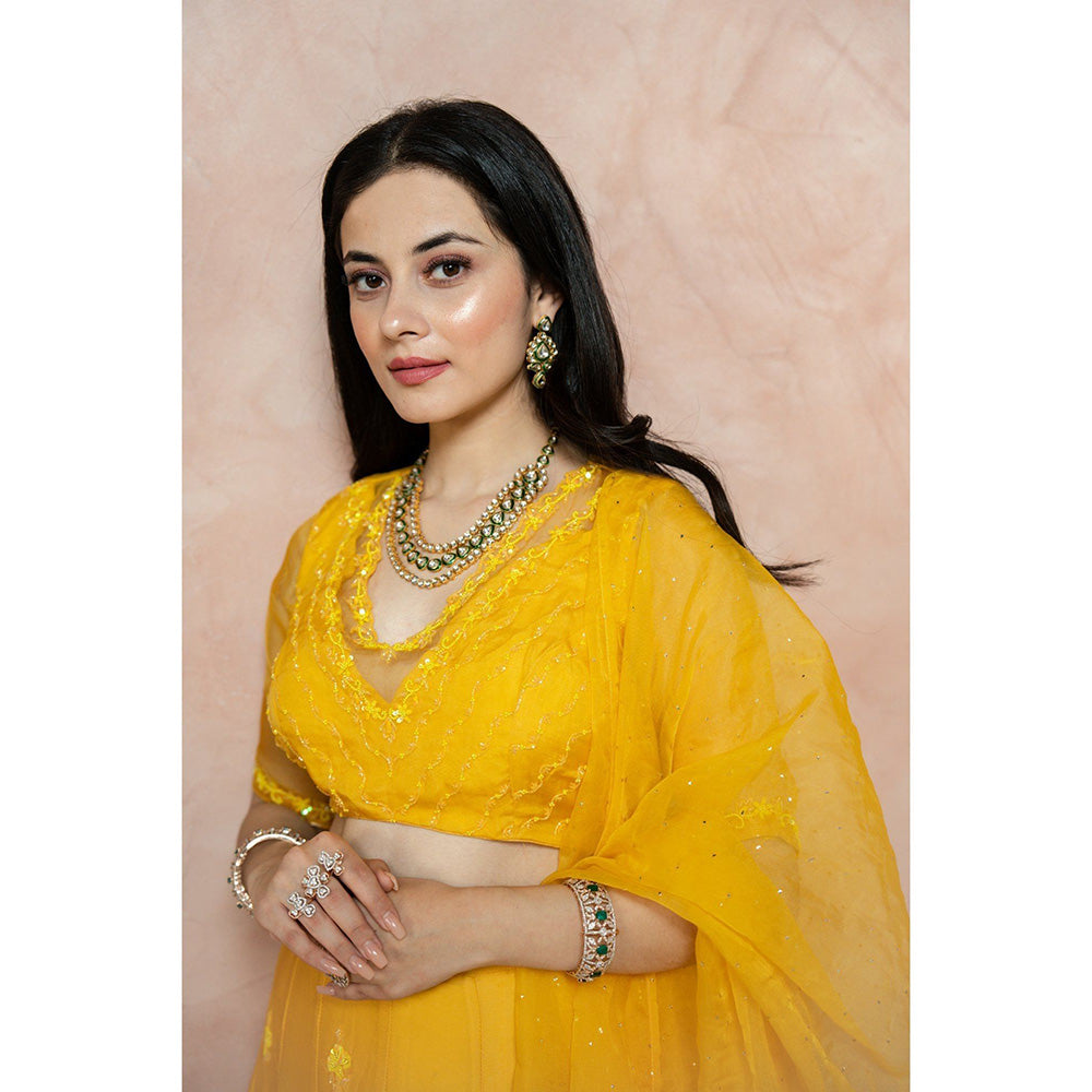 ewaz Satin Georgette Lehenga (Yellow)