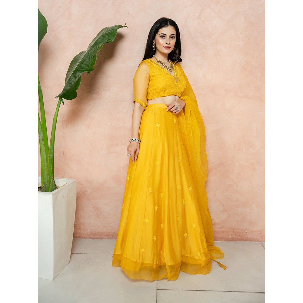 ewaz Satin Georgette Lehenga (Yellow)