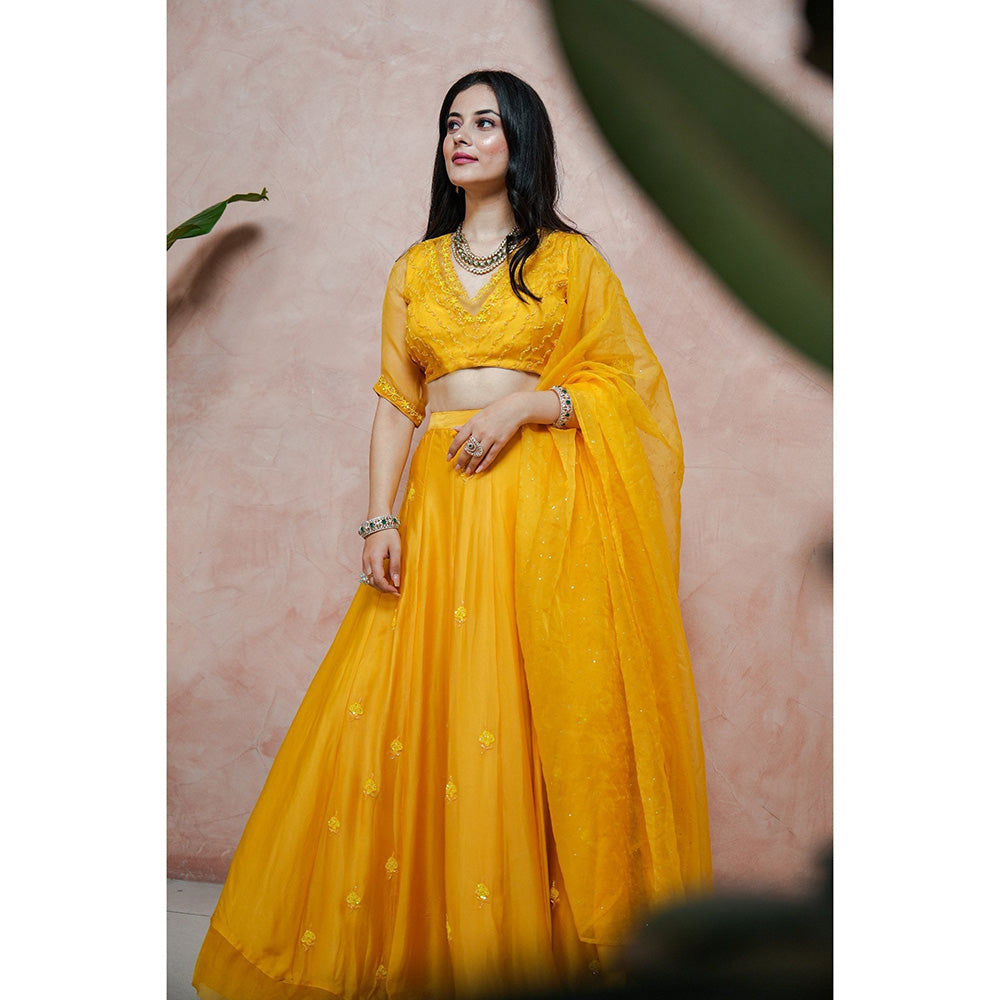 ewaz Satin Georgette Lehenga (Yellow)