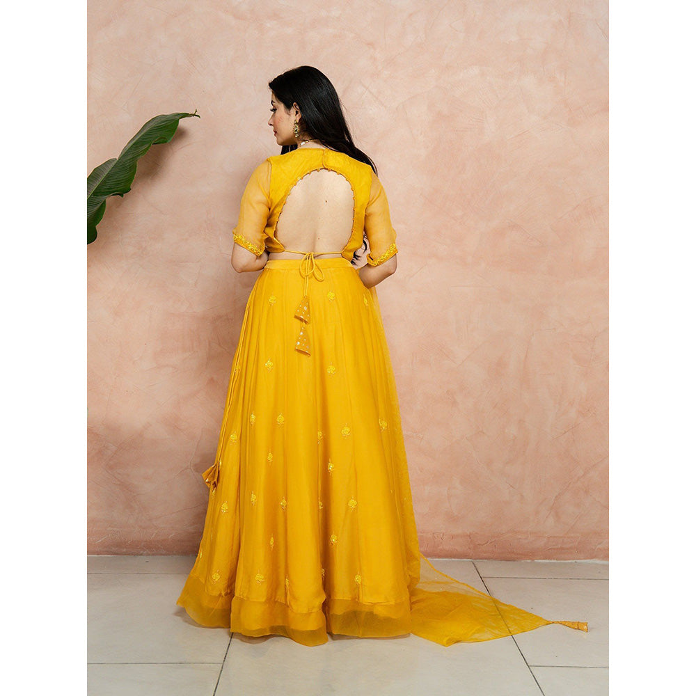 ewaz Satin Georgette Lehenga (Yellow)