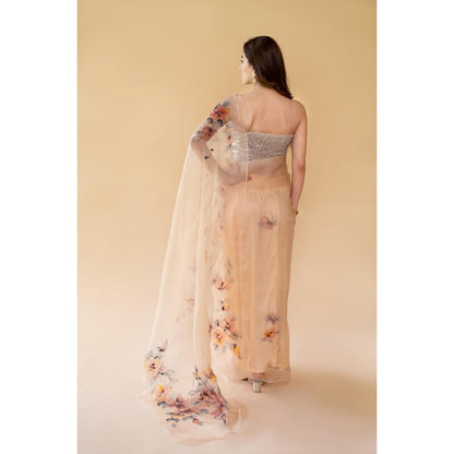 Fallon Studio by Shruti Kaushik Beige Floral Padmini Saree with Unstitched Blouse