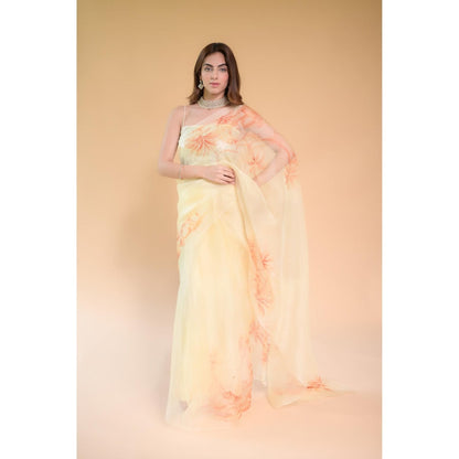 Fallon Studio by Shruti Kaushik Yellow Floral Meera Saree with Unstitched Blouse