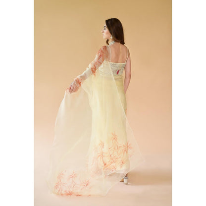 Fallon Studio by Shruti Kaushik Yellow Floral Meera Saree with Unstitched Blouse