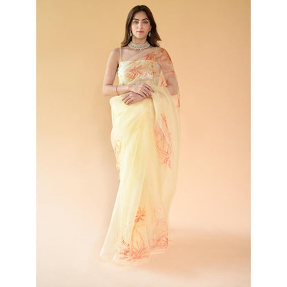 Fallon Studio by Shruti Kaushik Yellow Floral Meera Saree with Unstitched Blouse