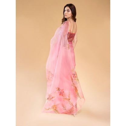 Fallon Studio by Shruti Kaushik Pink Floral Razia Saree with Unstitched Blouse