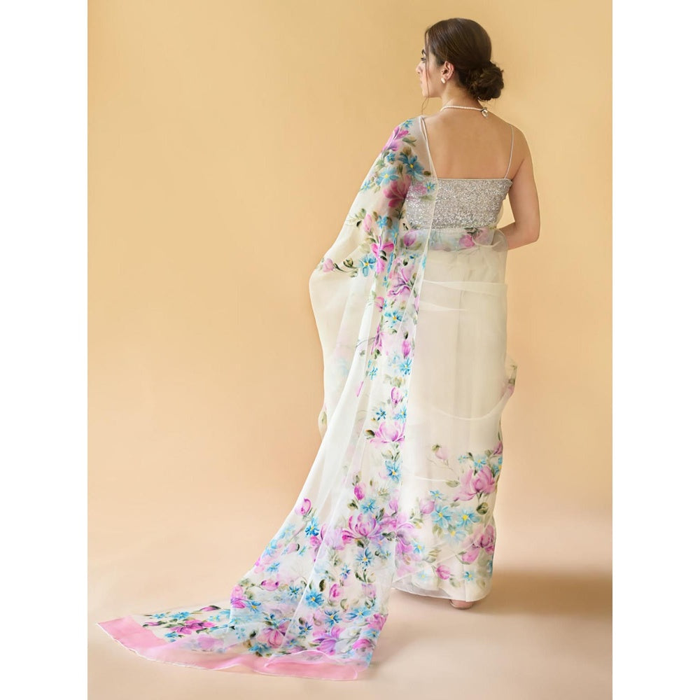 Fallon Studio by Shruti Kaushik Off White Floral Zaina Saree with Unstitched Blouse