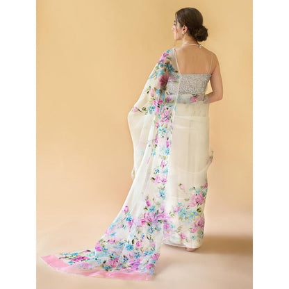 Fallon Studio by Shruti Kaushik Off White Floral Zaina Saree with Unstitched Blouse
