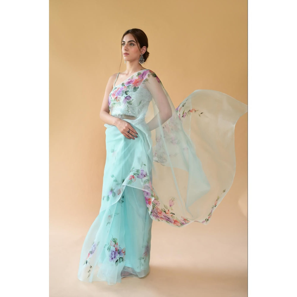 Fallon Studio by Shruti Kaushik Blue Floral Umade Saree with Unstitched Blouse