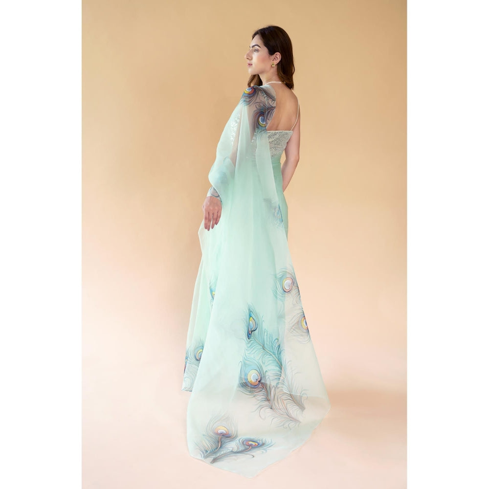 Fallon Studio by Shruti Kaushik Green Printed Soraya Saree with Unstitched Blouse