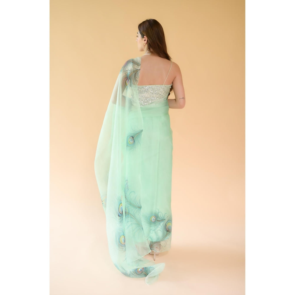 Fallon Studio by Shruti Kaushik Green Printed Soraya Saree with Unstitched Blouse