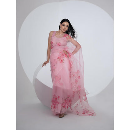 Fallon Studio by Shruti Kaushik Pink Floral Bodhi Saree with Unstitched Blouse