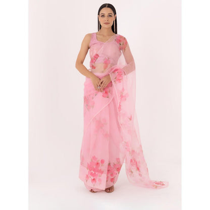 Fallon Studio by Shruti Kaushik Pink Floral Bodhi Saree with Unstitched Blouse