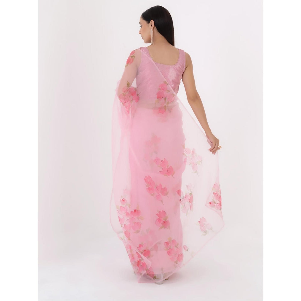 Fallon Studio by Shruti Kaushik Pink Floral Bodhi Saree with Unstitched Blouse