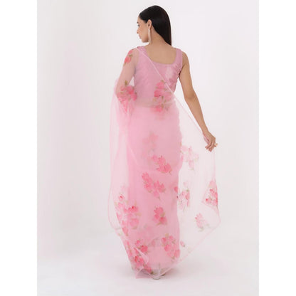 Fallon Studio by Shruti Kaushik Pink Floral Bodhi Saree with Unstitched Blouse