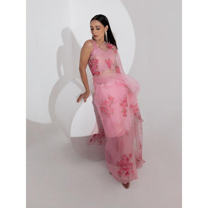 Fallon Studio by Shruti Kaushik Pink Floral Bodhi Saree with Unstitched Blouse