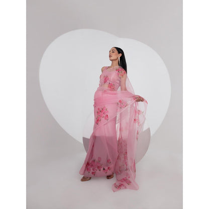 Fallon Studio by Shruti Kaushik Pink Floral Bodhi Saree with Unstitched Blouse