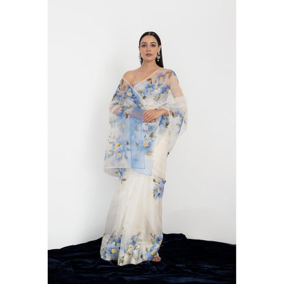 Fallon Studio by Shruti Kaushik Off White Floral Abhitha Saree with Unstitched Blouse