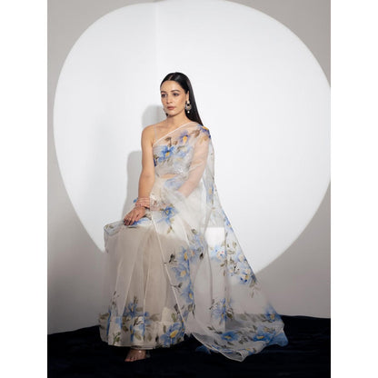 Fallon Studio by Shruti Kaushik Off White Floral Abhitha Saree with Unstitched Blouse