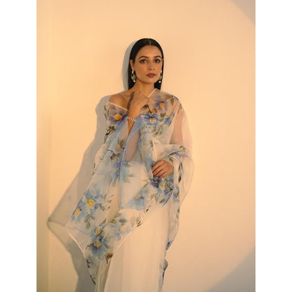 Fallon Studio by Shruti Kaushik Off White Floral Abhitha Saree with Unstitched Blouse
