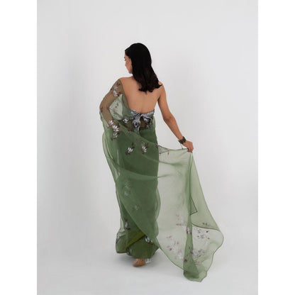 Fallon Studio by Shruti Kaushik Olive Floral Madhuri Saree with Unstitched Blouse
