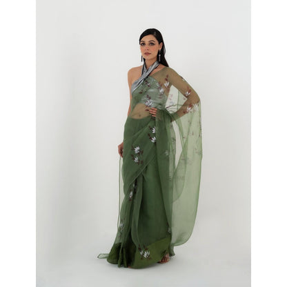 Fallon Studio by Shruti Kaushik Olive Floral Madhuri Saree with Unstitched Blouse