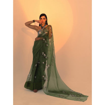 Fallon Studio by Shruti Kaushik Olive Floral Madhuri Saree with Unstitched Blouse
