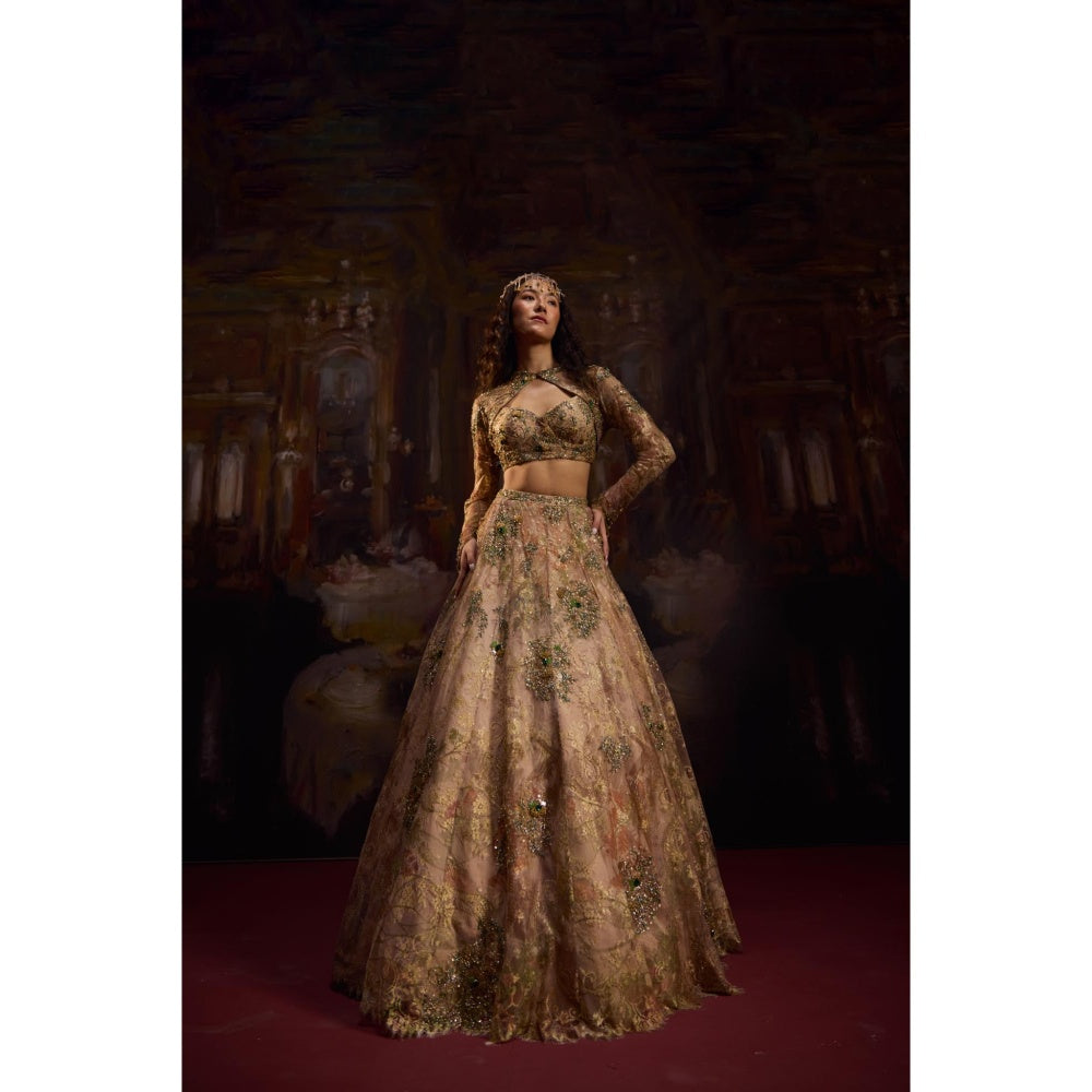 FALSA Diana Golden Blouse with Cape & Lehenga