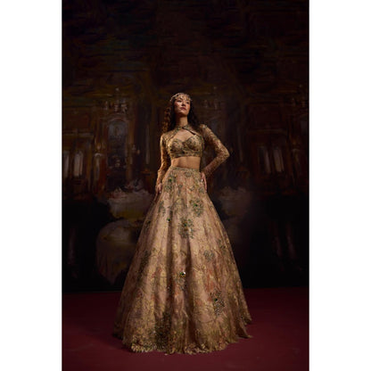 FALSA Diana Golden Blouse with Cape & Lehenga