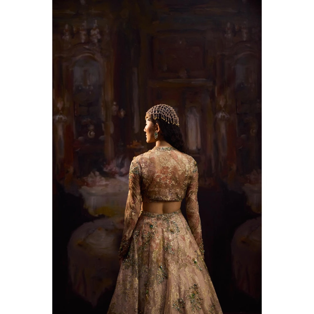 FALSA Diana Golden Blouse with Cape & Lehenga