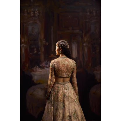 FALSA Diana Golden Blouse with Cape & Lehenga