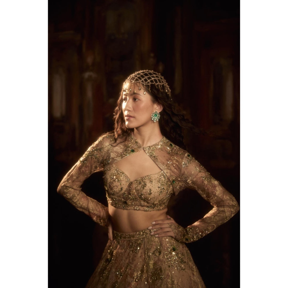 FALSA Diana Golden Blouse with Cape & Lehenga