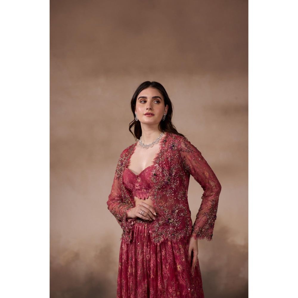 FALSA Carmine Blouse with Jacket & Lehenga