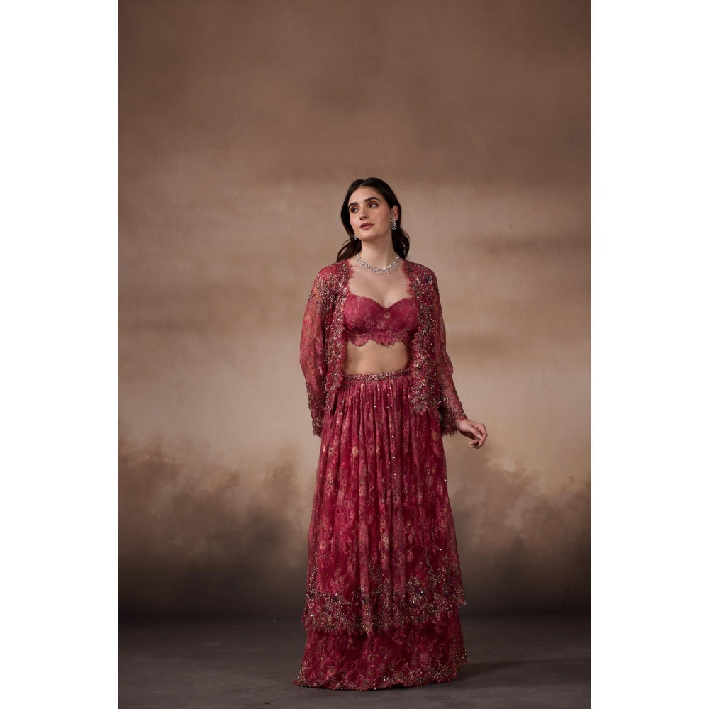 FALSA Carmine Blouse with Jacket & Lehenga