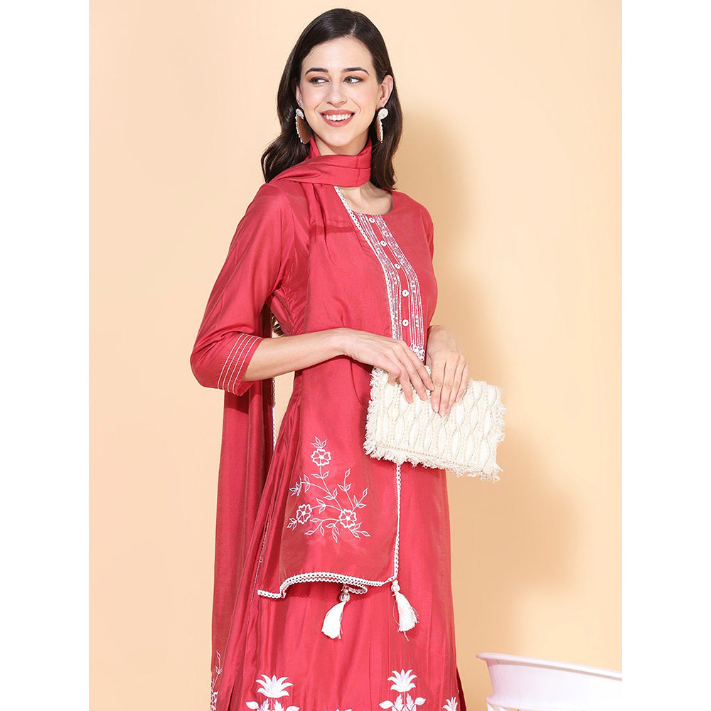 FASHOR Floral Embroidered Kurta Pink (Set of 3)