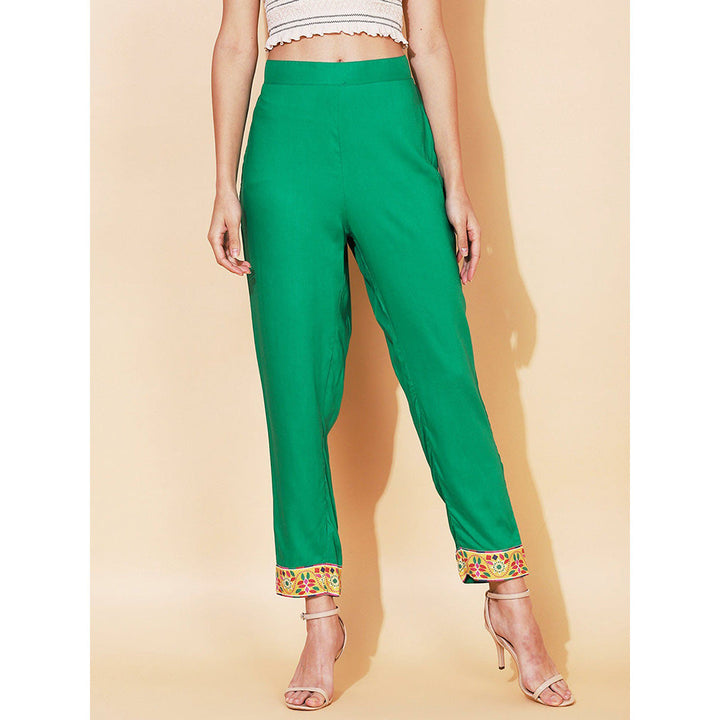 FASHOR Solid Ethnic Printed Straight Fit Pants Green