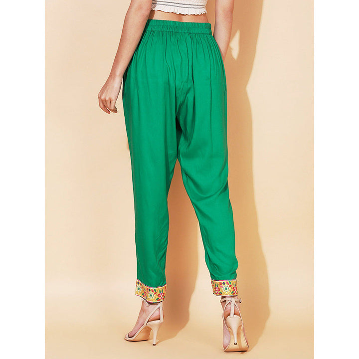 FASHOR Solid Ethnic Printed Straight Fit Pants Green