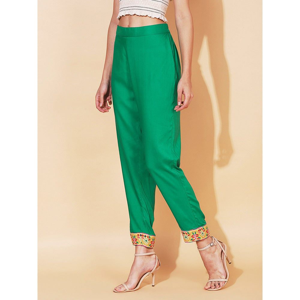 FASHOR Solid Ethnic Printed Straight Fit Pants Green