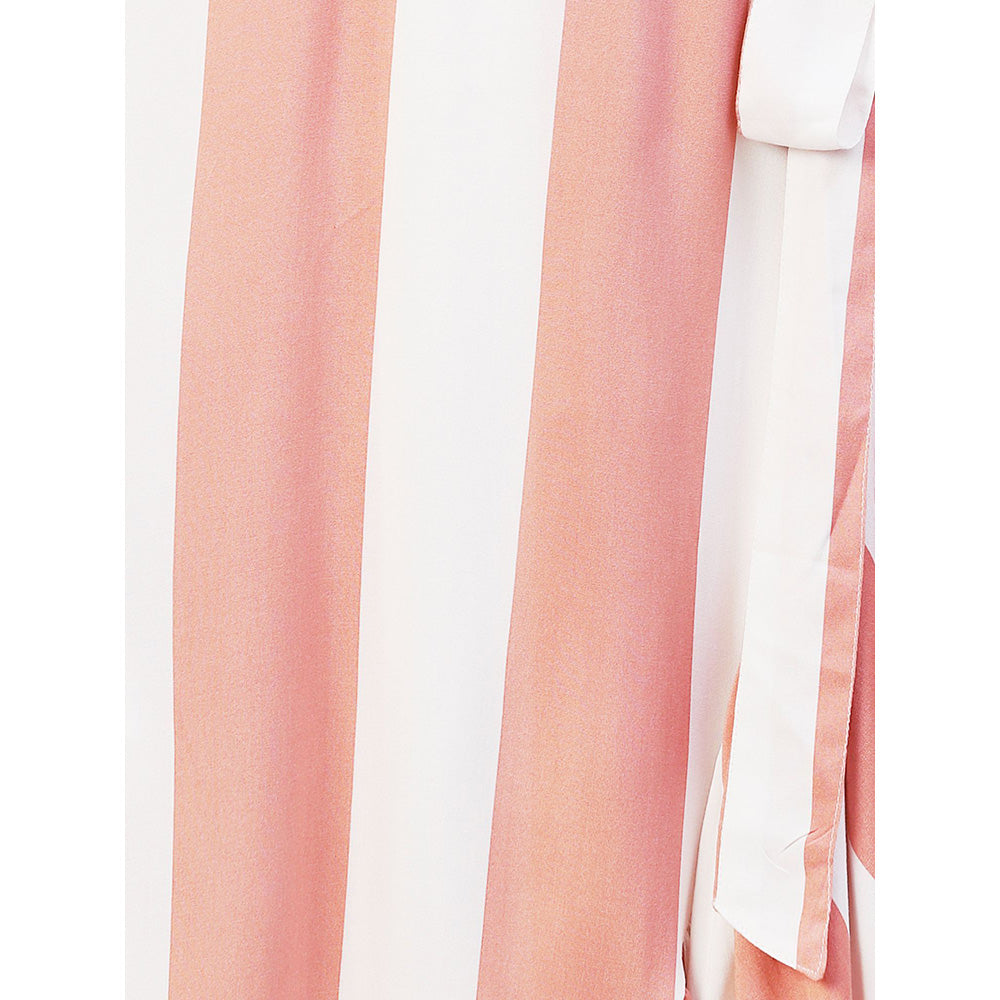 FASHOR Stripes Printed Wrap Style Maxi Dress Peach