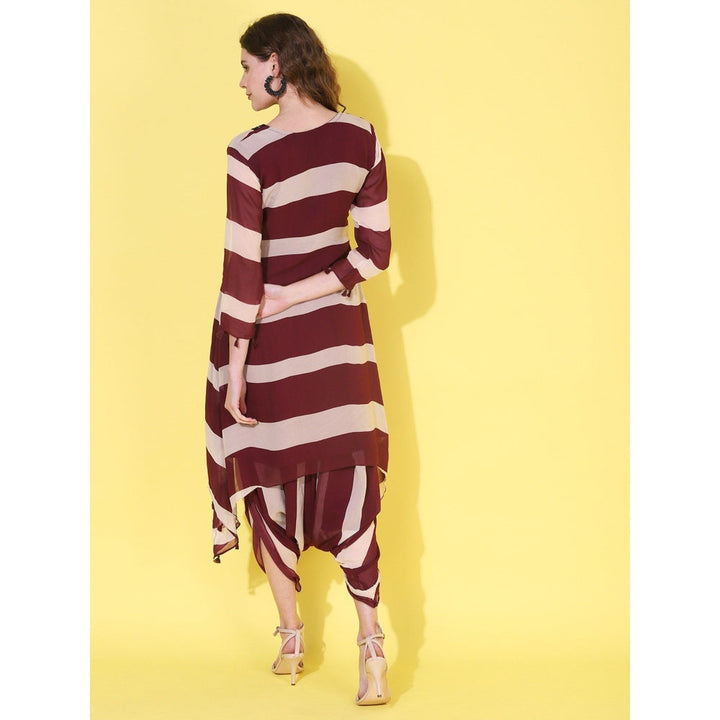 FASHOR Stripes Printed, Embroidered Dhoti Set - Maroon (Set of 2)