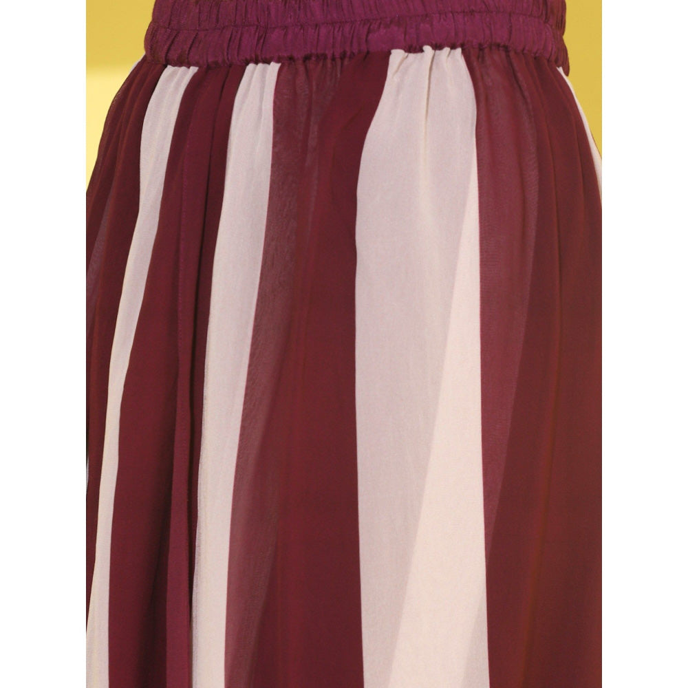 FASHOR Stripes Printed, Embroidered Dhoti Set - Maroon (Set of 2)