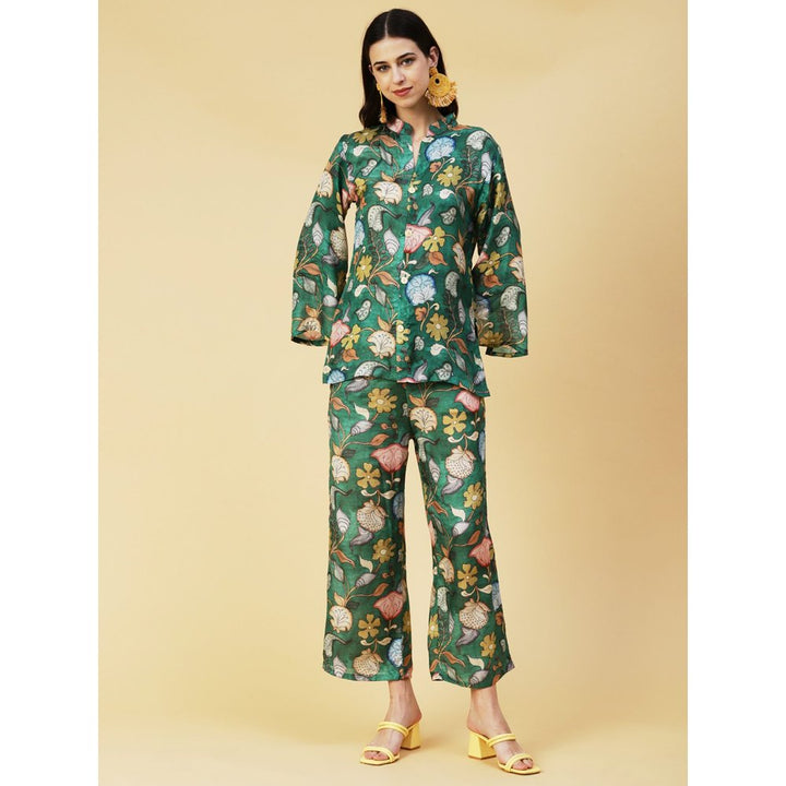 FASHOR Kalamkari Floral Printed Co-Ord Set - Green (Set of 2)