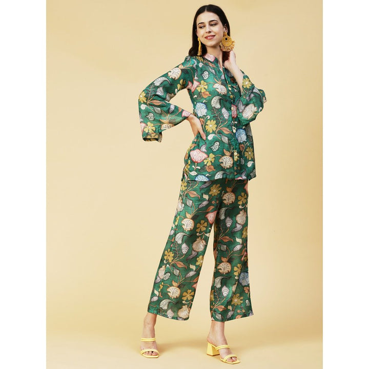 FASHOR Kalamkari Floral Printed Co-Ord Set - Green (Set of 2)