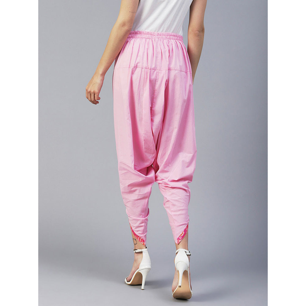 FASHOR Solid Cotton Dhoti Pant - Pink