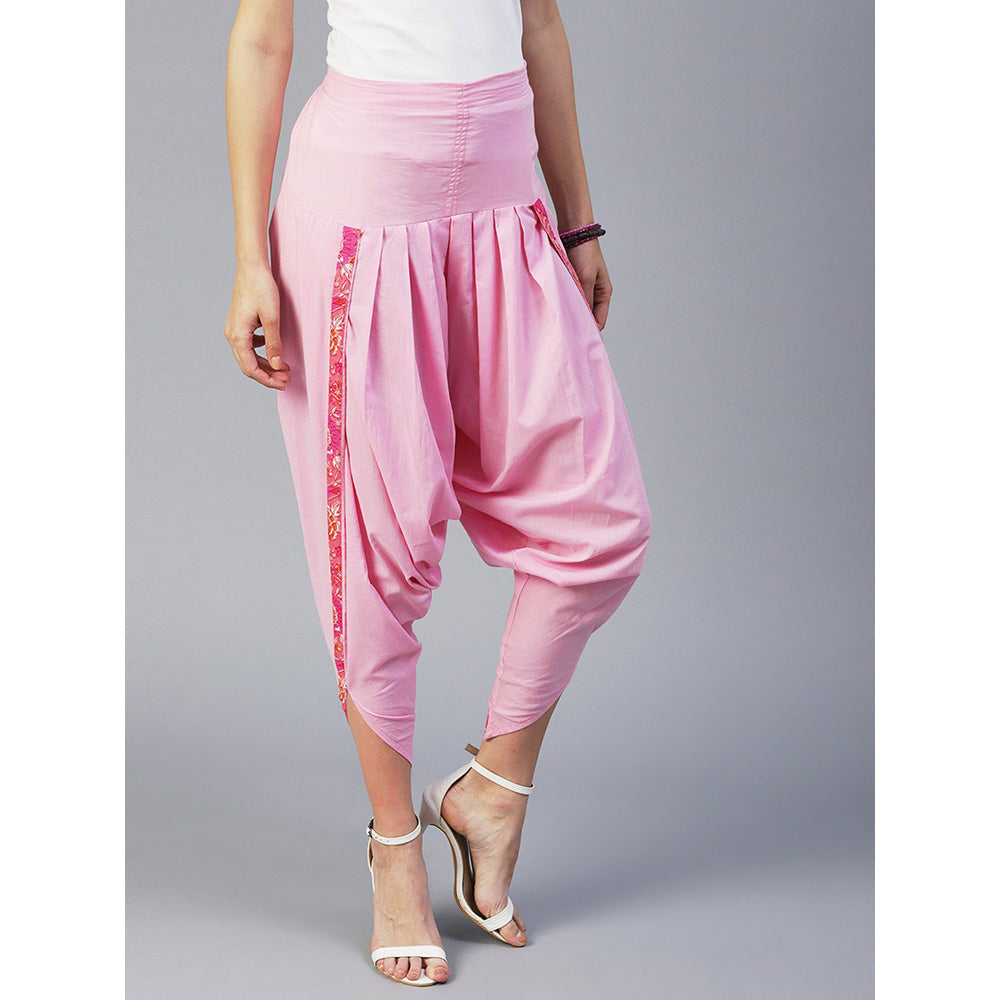 FASHOR Solid Cotton Dhoti Pant - Pink