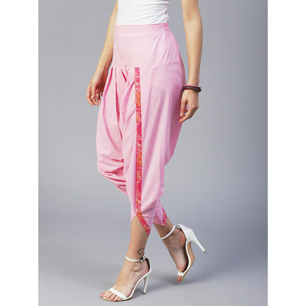 FASHOR Solid Cotton Dhoti Pant - Pink