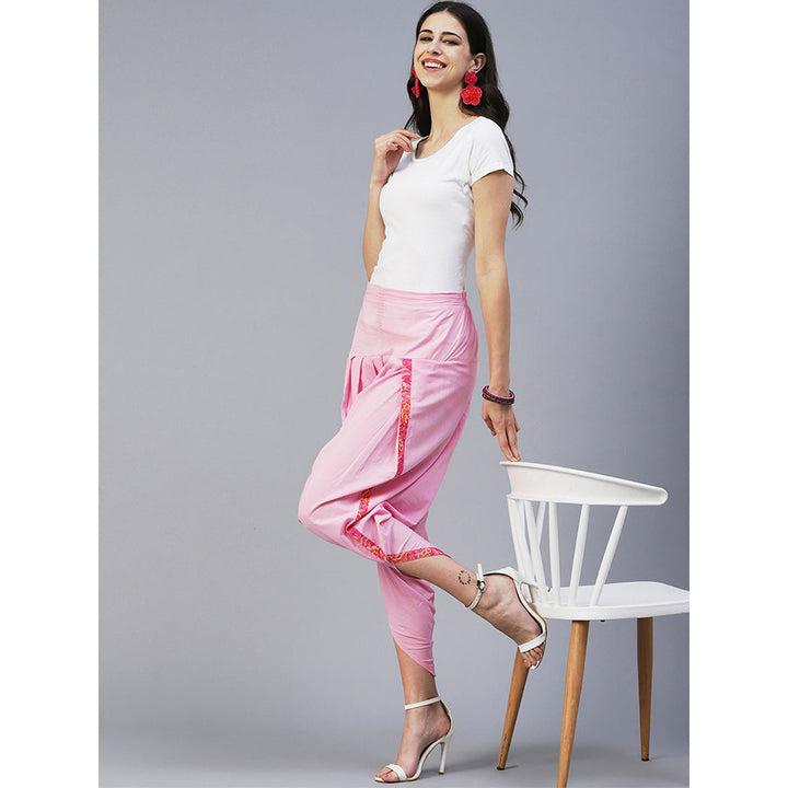 FASHOR Solid Cotton Dhoti Pant - Pink