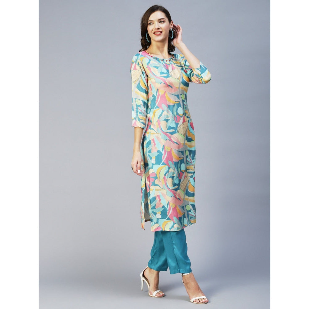 FASHOR Abstract Printed Beads Stones Kurta with Pants - Multi (Set of 2)