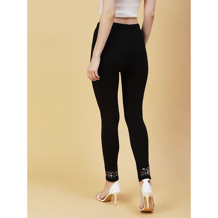 FASHOR Resham Embroidered Knitted Leggings Black